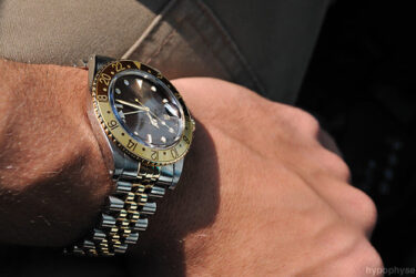 Rolex GMT-Master on left wrist